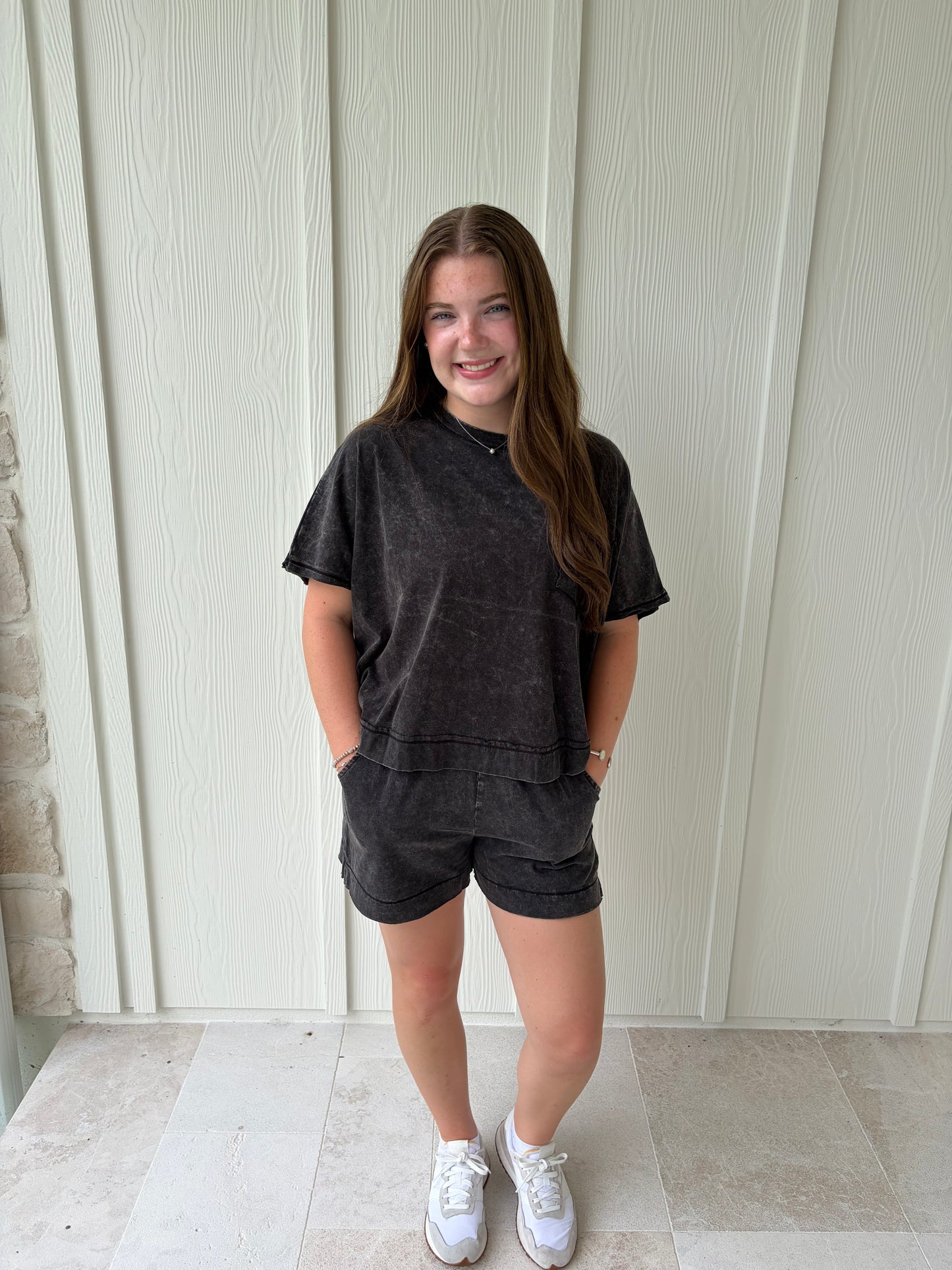 Halo Snow Washed Boxy Top & Short Set - Black