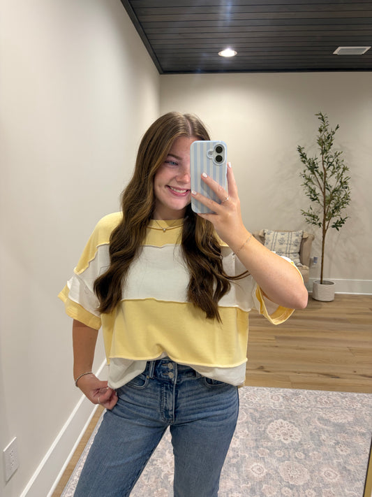 Classic Color Block Tee - Butter Yellow/White
