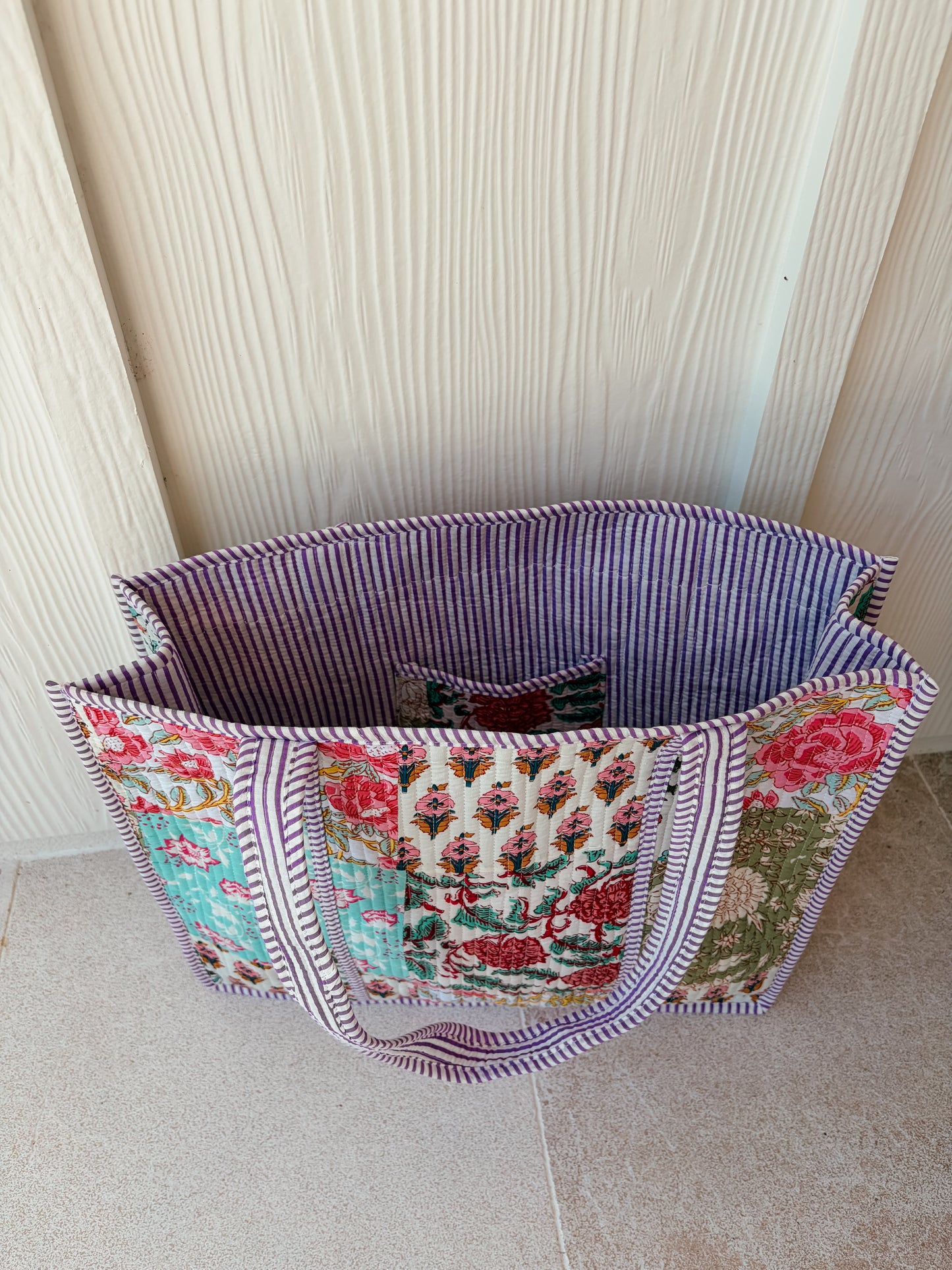 Large Quilted Tote Bag - Blooming Violet
