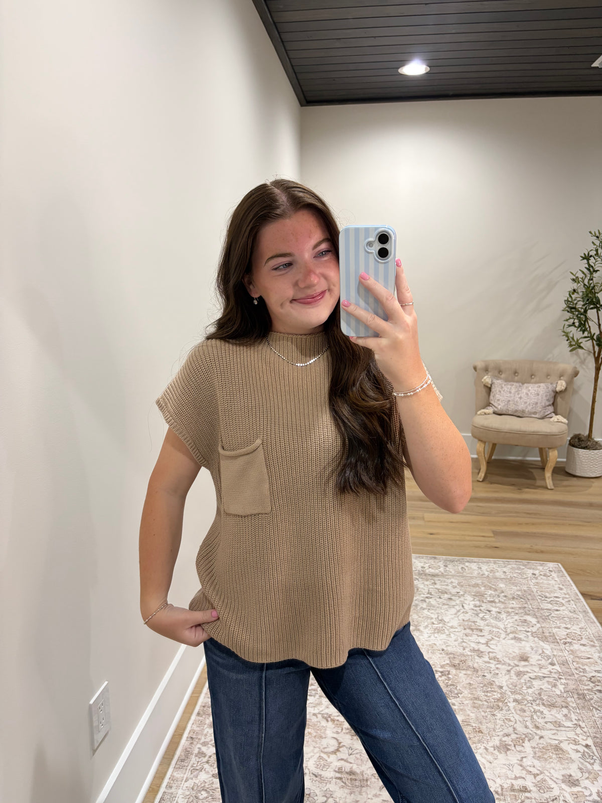 The Wren Pocket Sweater Top - Light Mocha