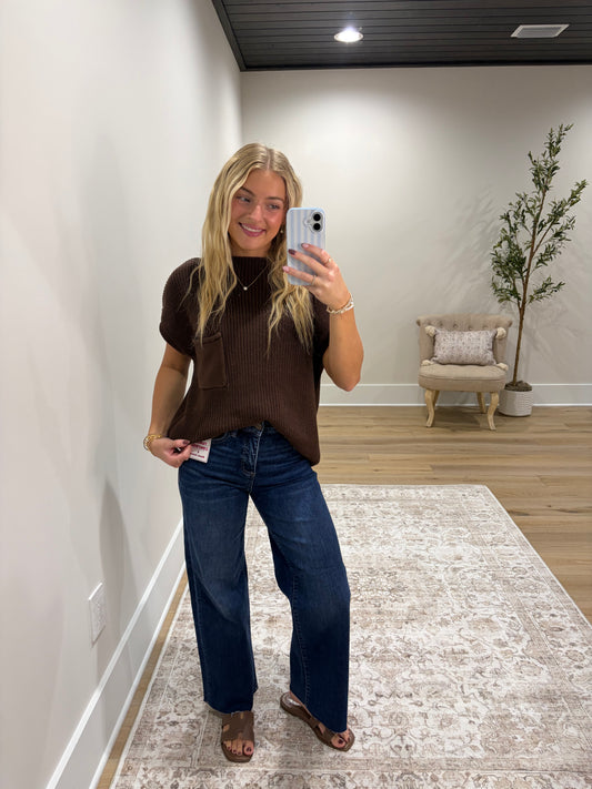The Wren Pocket Sweater Top - Chocolate Brown