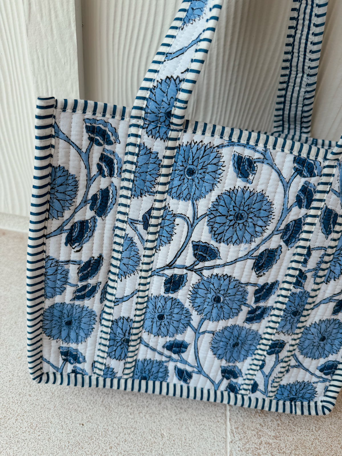 Mini Quilted Tote Bag - Blue Dahlia