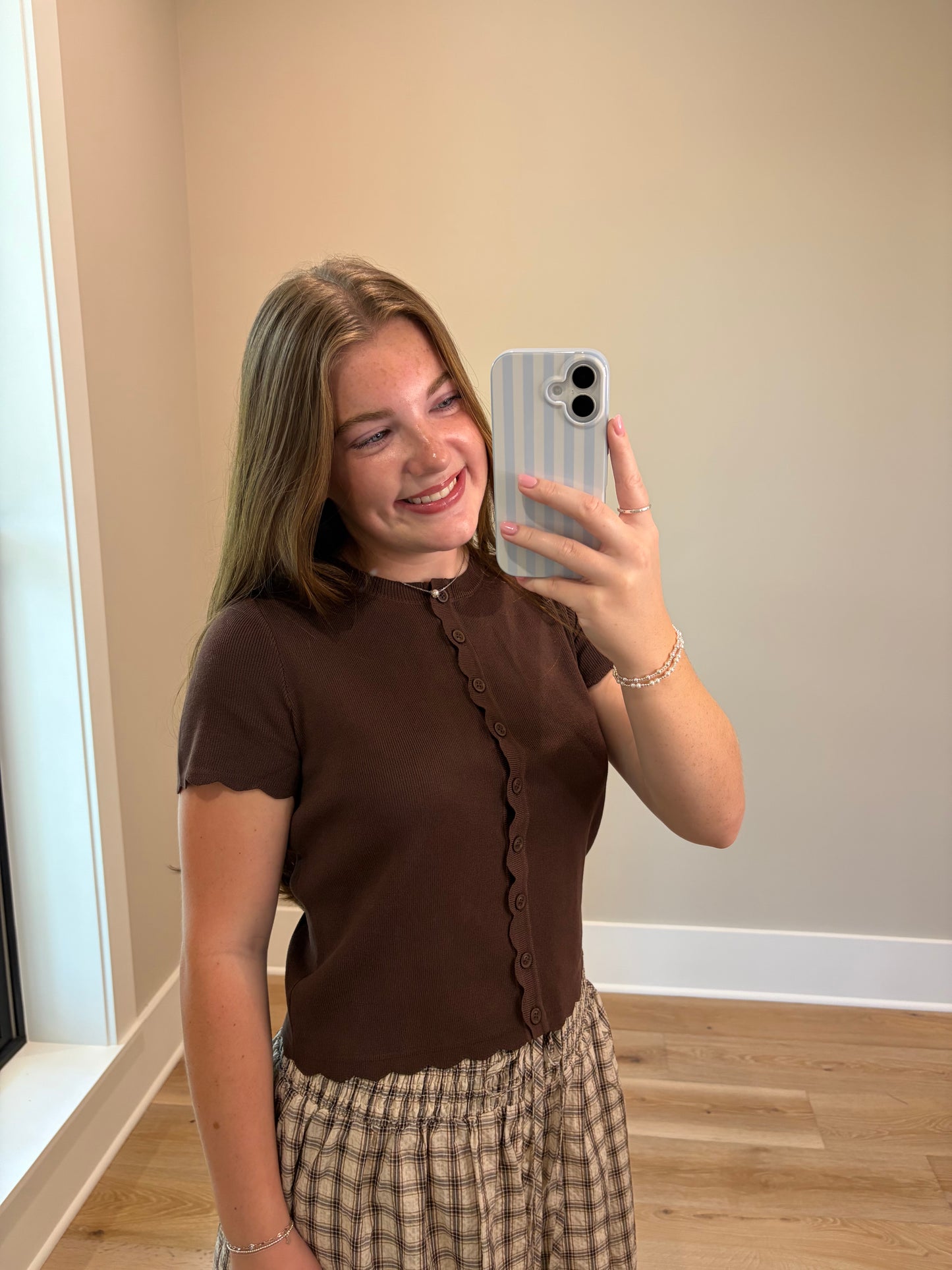 The Clara Scallop Top - Brown