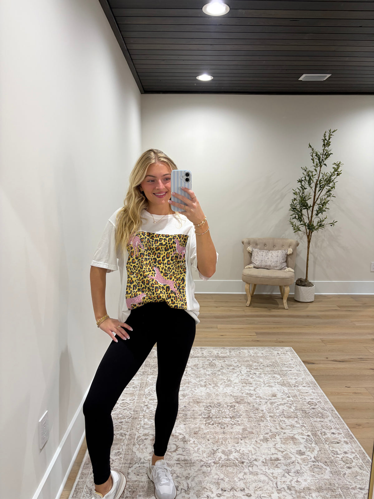 Pink Cheetah Leopard Oversized Tee - White