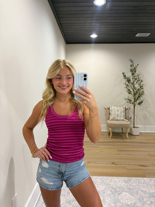 Double Take Ribbed Tank - Magenta