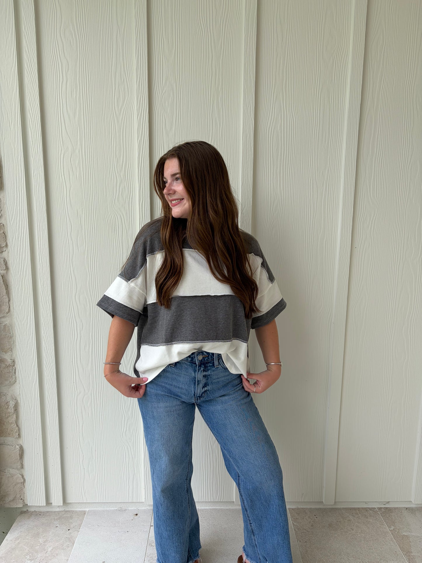 Classic Color Block Tee - Grey/White