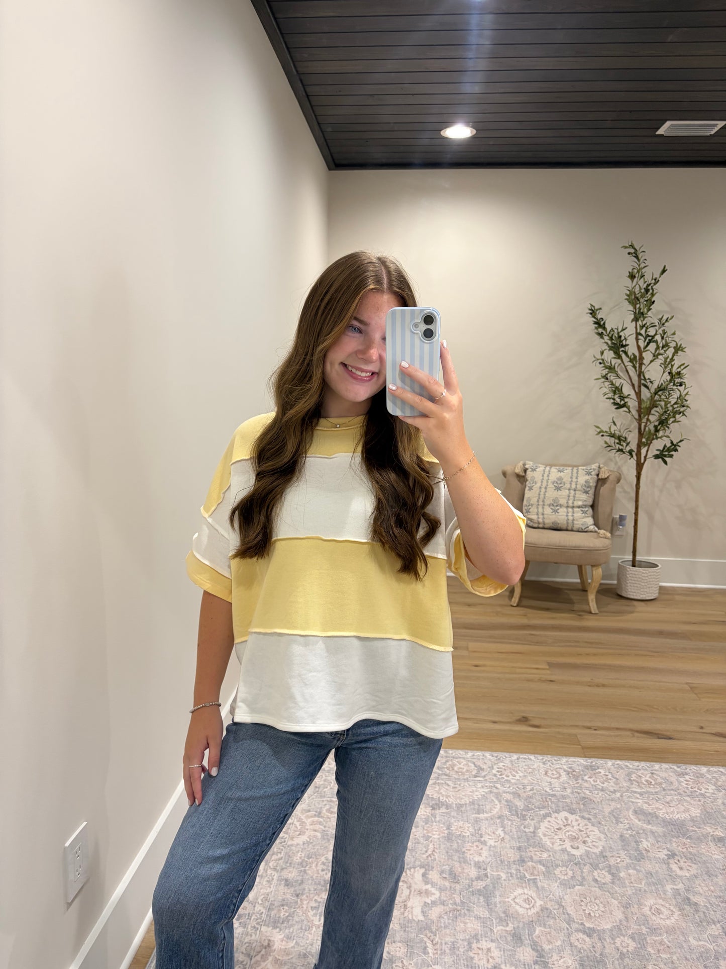Classic Color Block Tee - Butter Yellow/White