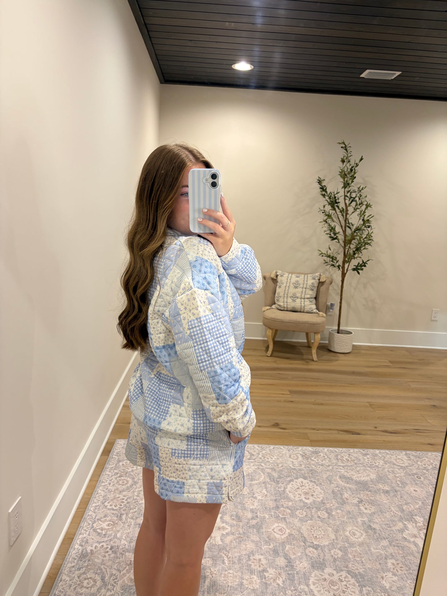 Patchwork Quilted Set - Light Blue