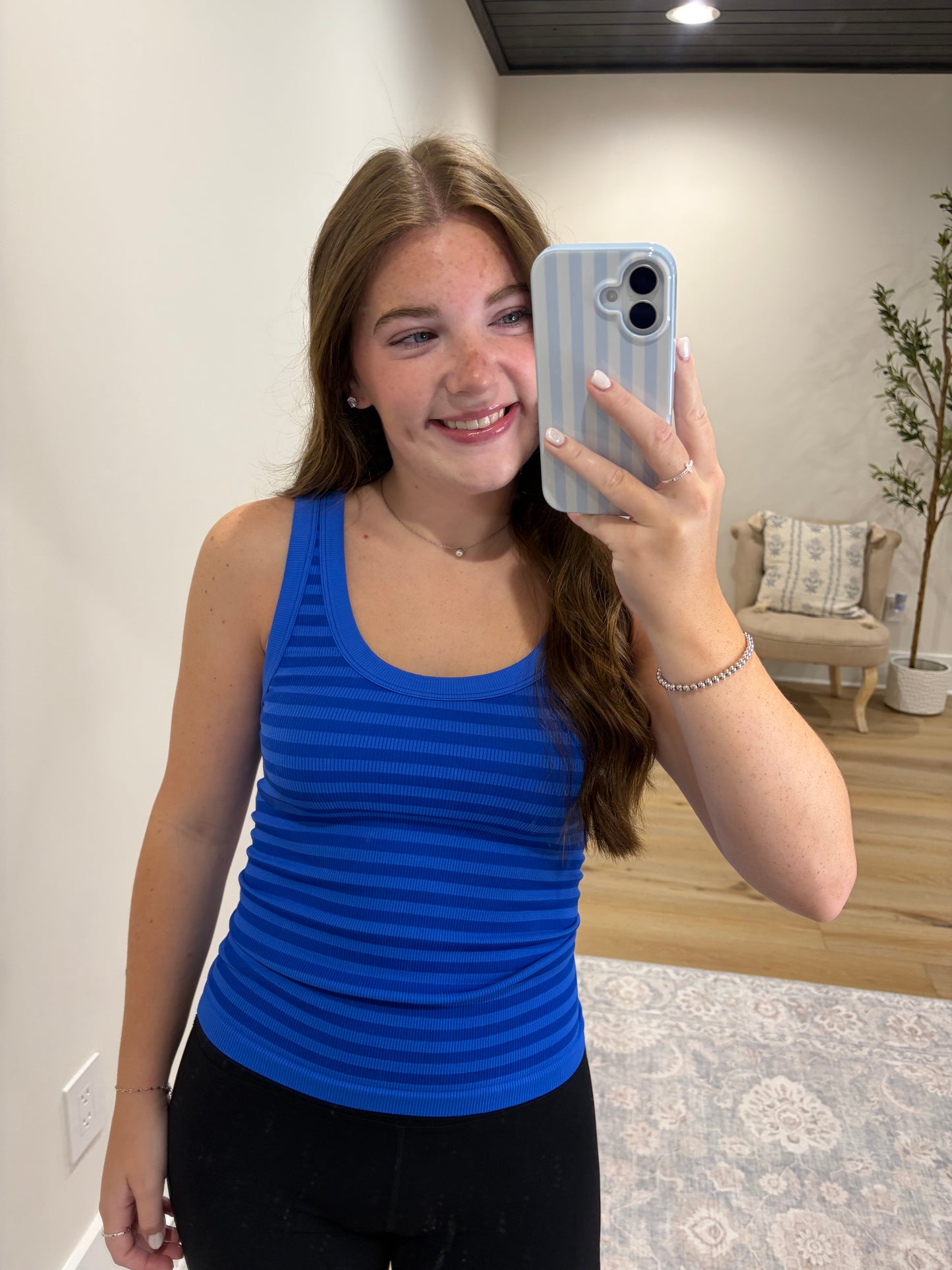 Double Take Ribbed Tank - Royal Blue