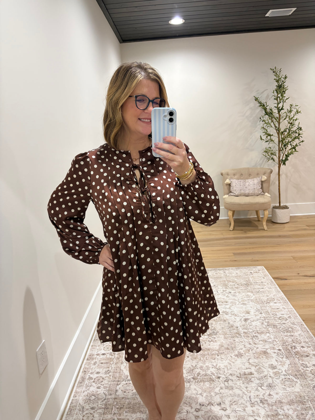 The Dottie Satin Mini Dress - Brown