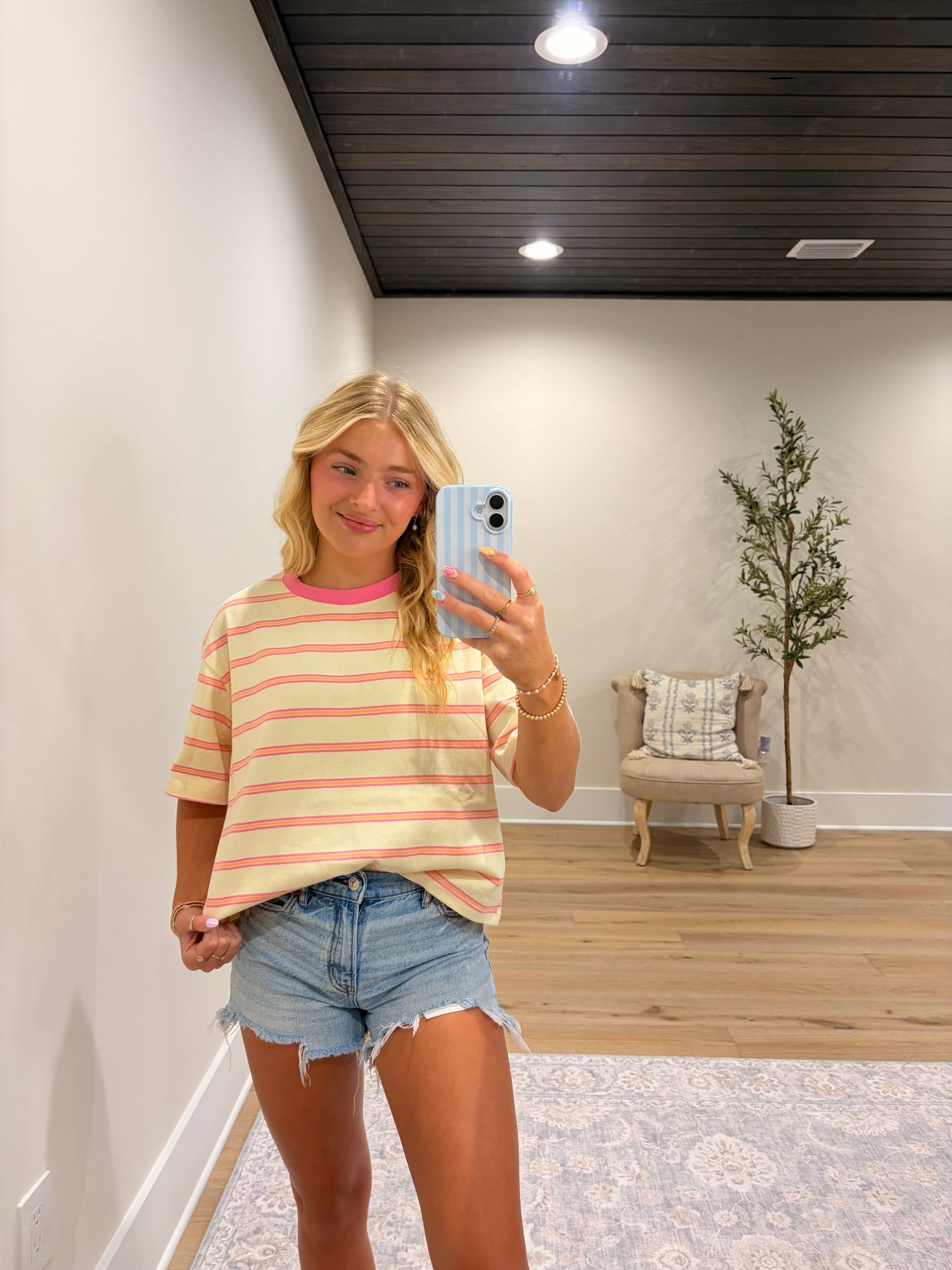 Signature Boxy Stripe Tee - Cream/Pink/Orange