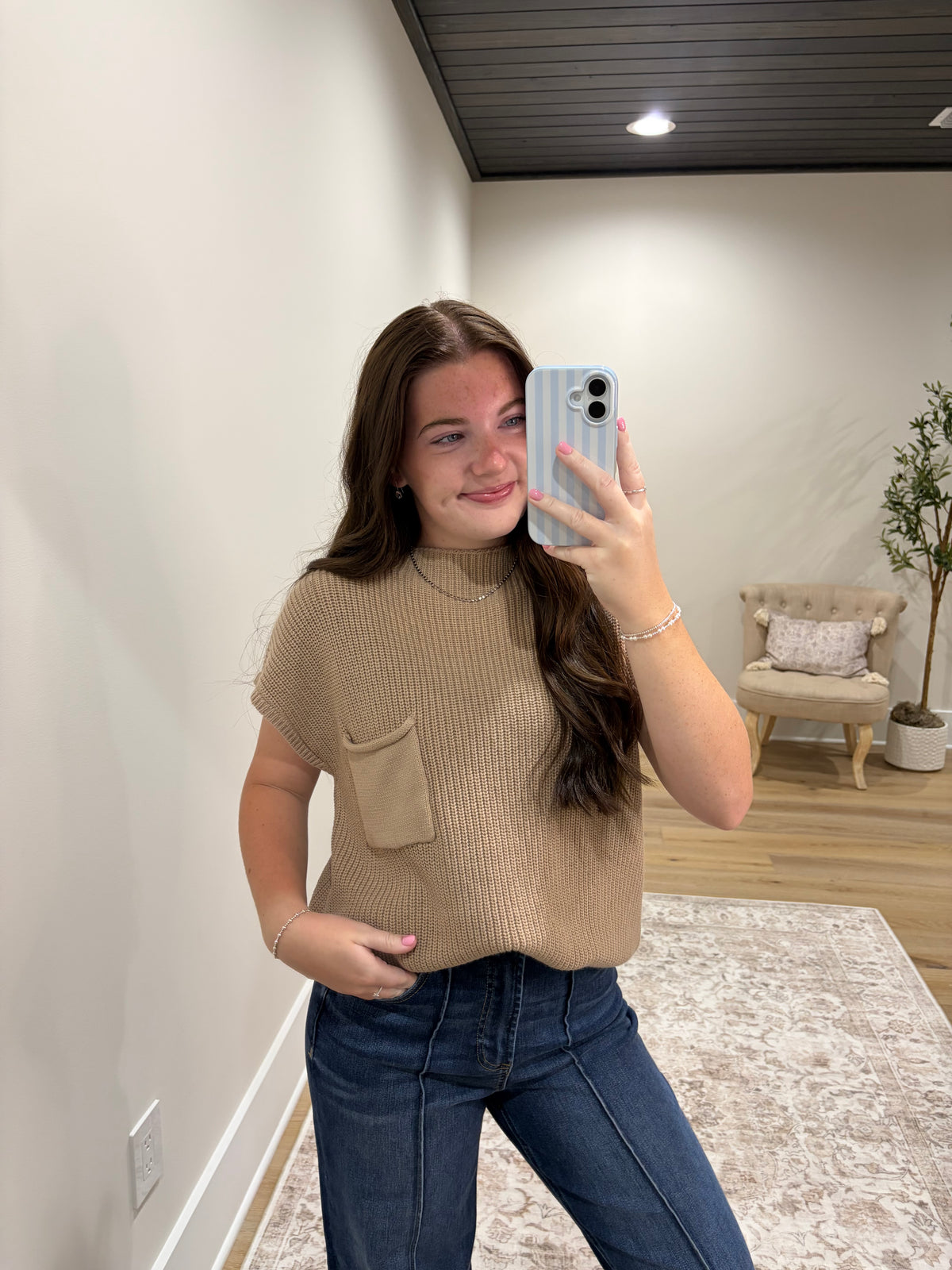 The Wren Pocket Sweater Top - Light Mocha