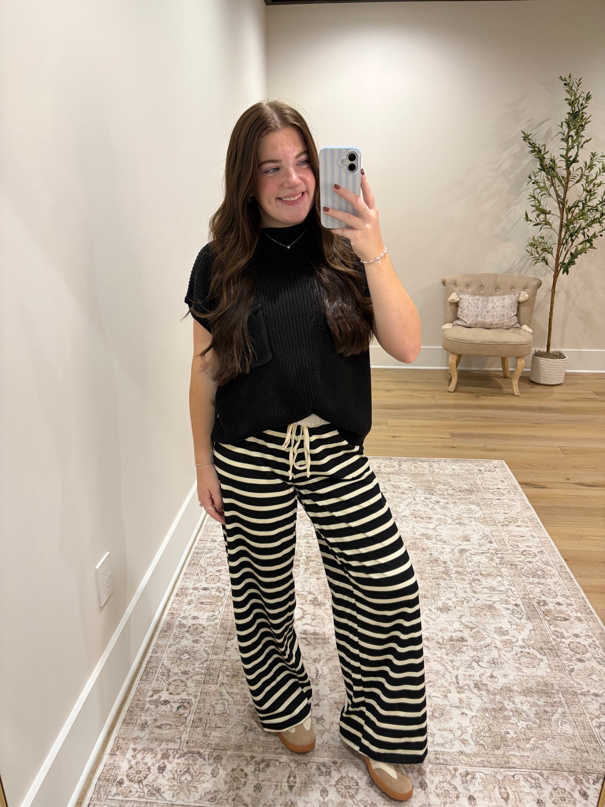 The Monroe Stripe Pants - Black/Cream