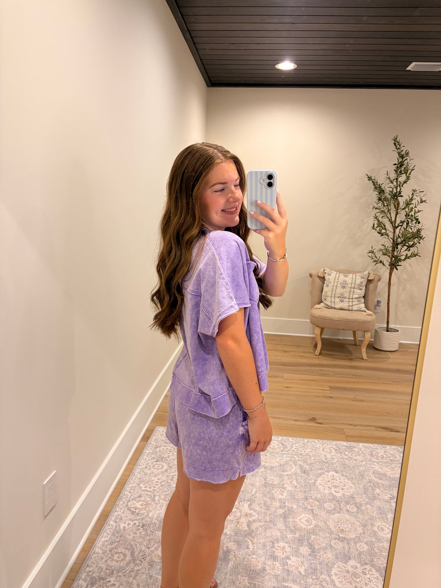 Halo Snow Washed Boxy Top & Shorts Set - Purple