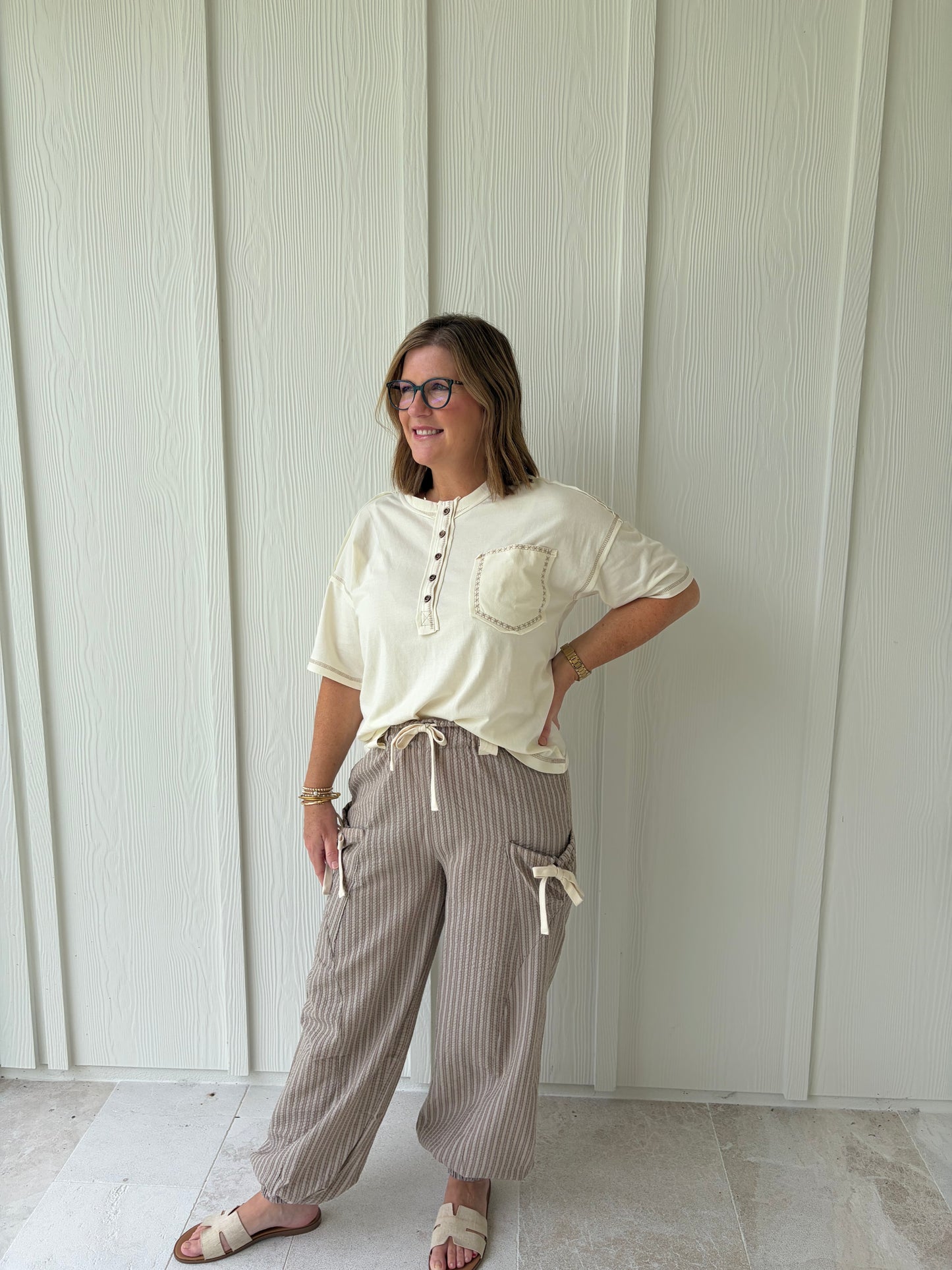 Oakley Taupe Striped Jogger Pants
