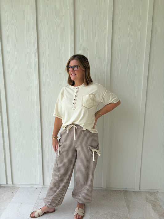 Oakley Taupe Striped Jogger Pants