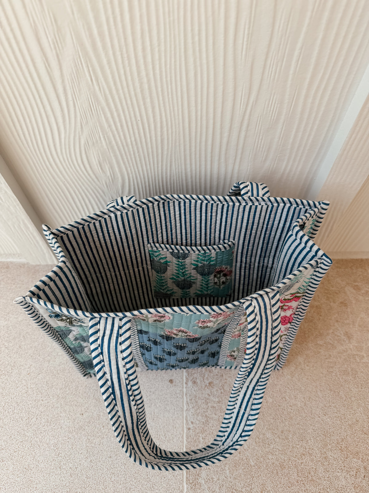 Mini Quilted Tote Bag - Blue Willow
