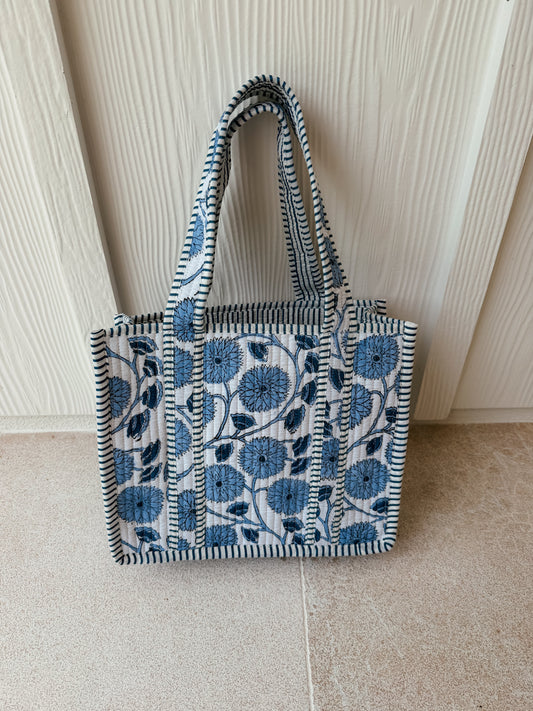 Mini Quilted Tote Bag - Blue Dahlia