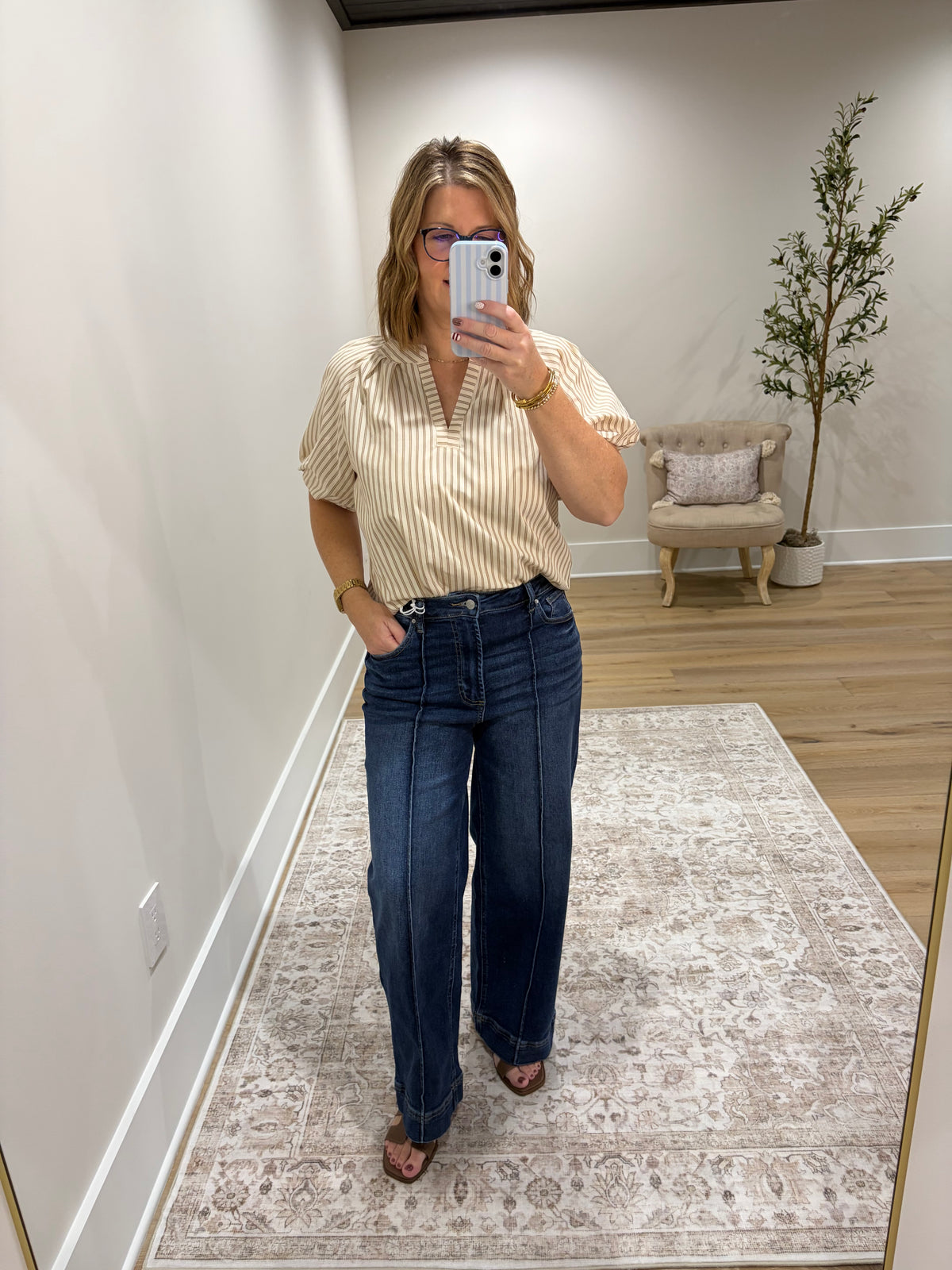 The Lainey Pintuck Wide Leg Jeans - Dark Wash