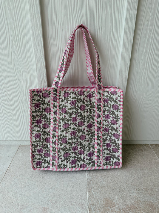 Large Quilted Tote Bag - Violet Vine