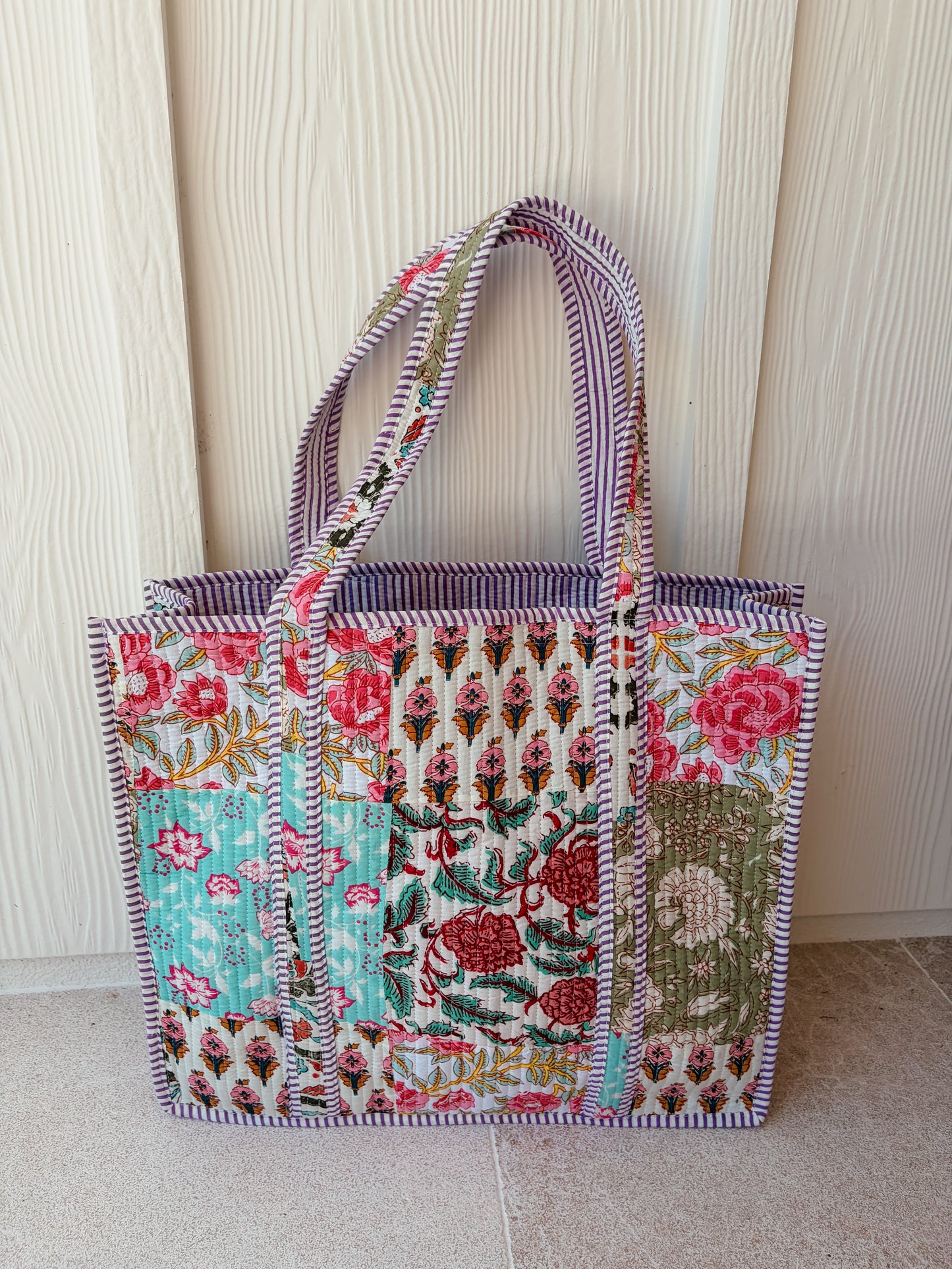 Large Quilted Tote Bag - Blooming Violet