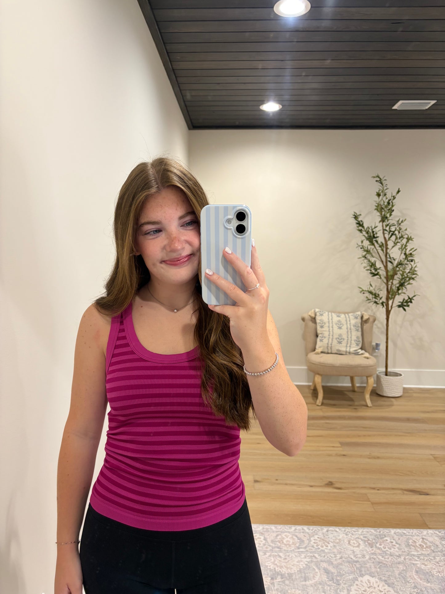 Double Take Ribbed Tank - Magenta