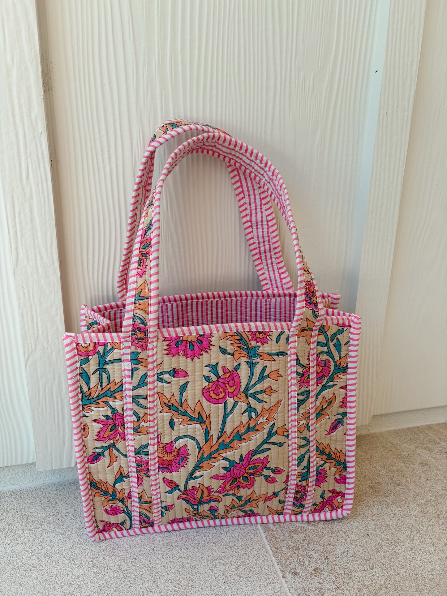 Mini Quilted Tote Bag - Pink Posie