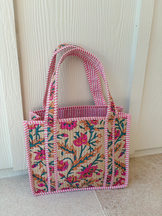 Mini Quilted Tote Bag - Pink Posie