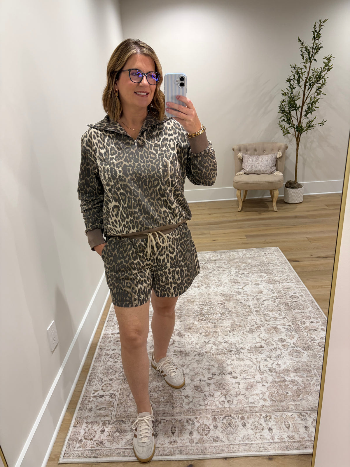 Savannah Leopard Quarter Zip Short Set
