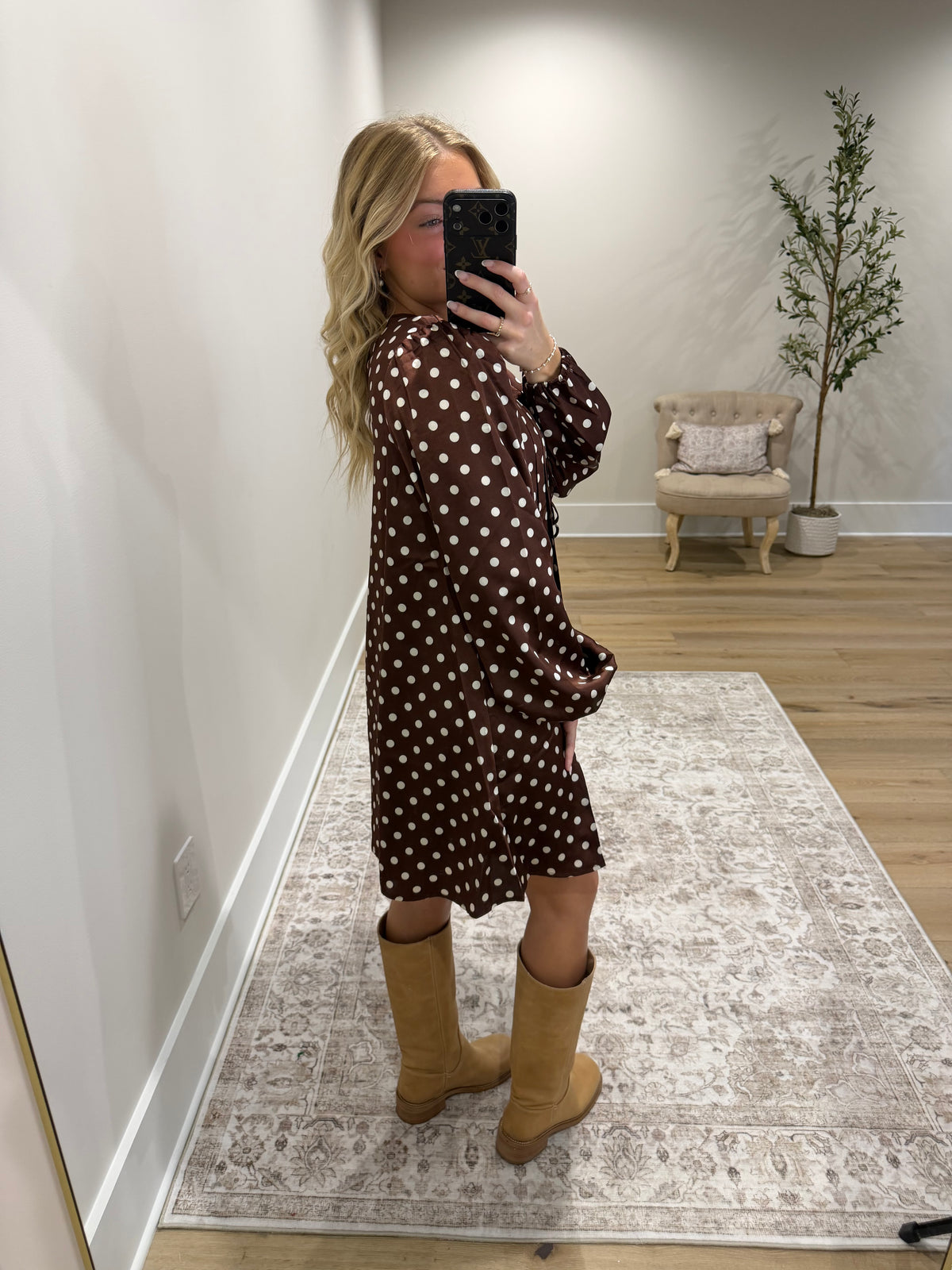 The Dottie Satin Mini Dress - Brown