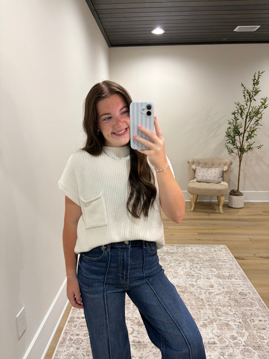 The Wren Pocket Sweater Top - Ivory