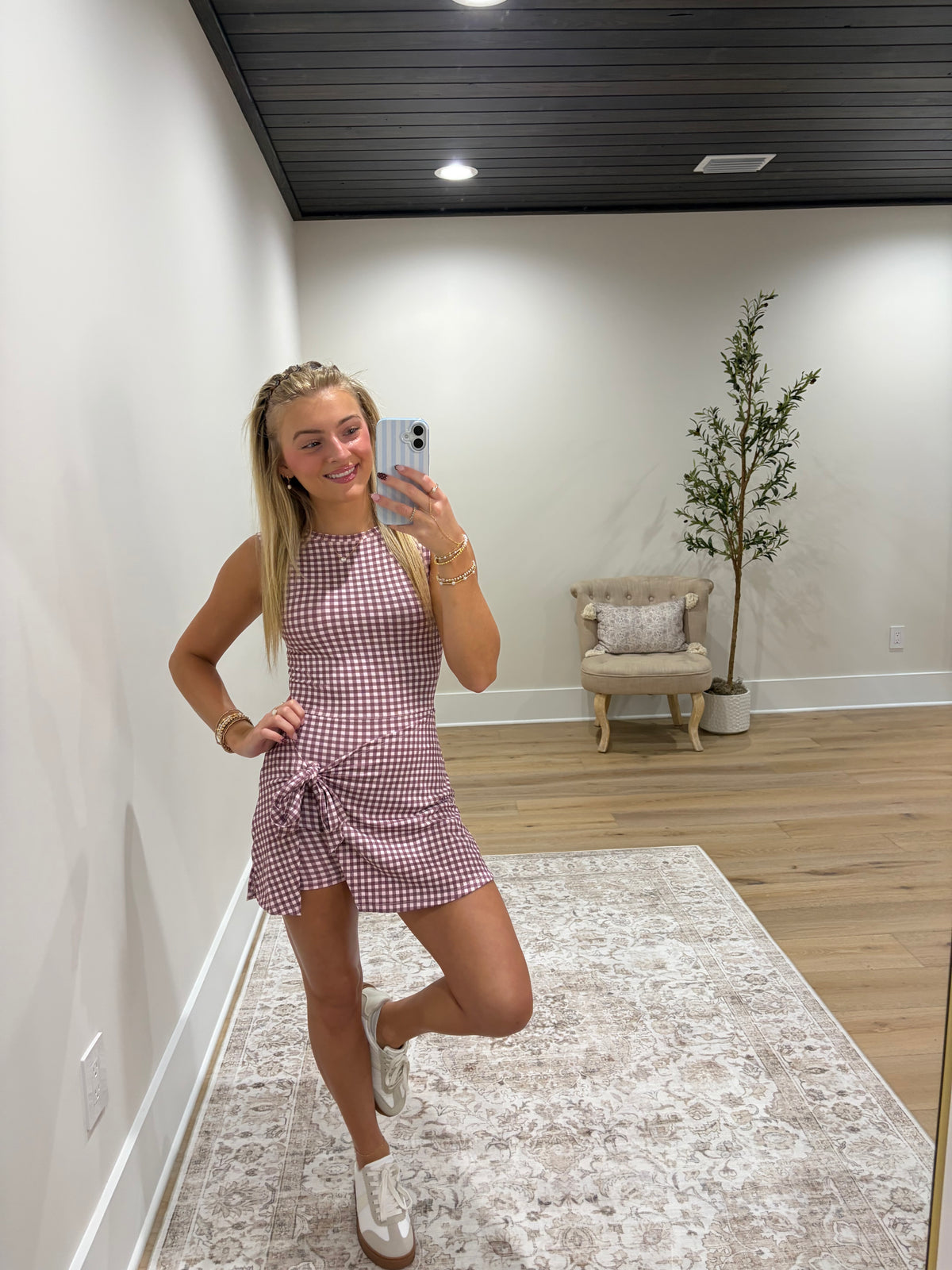 The Blair Athletic Dress - Mauve Gingham