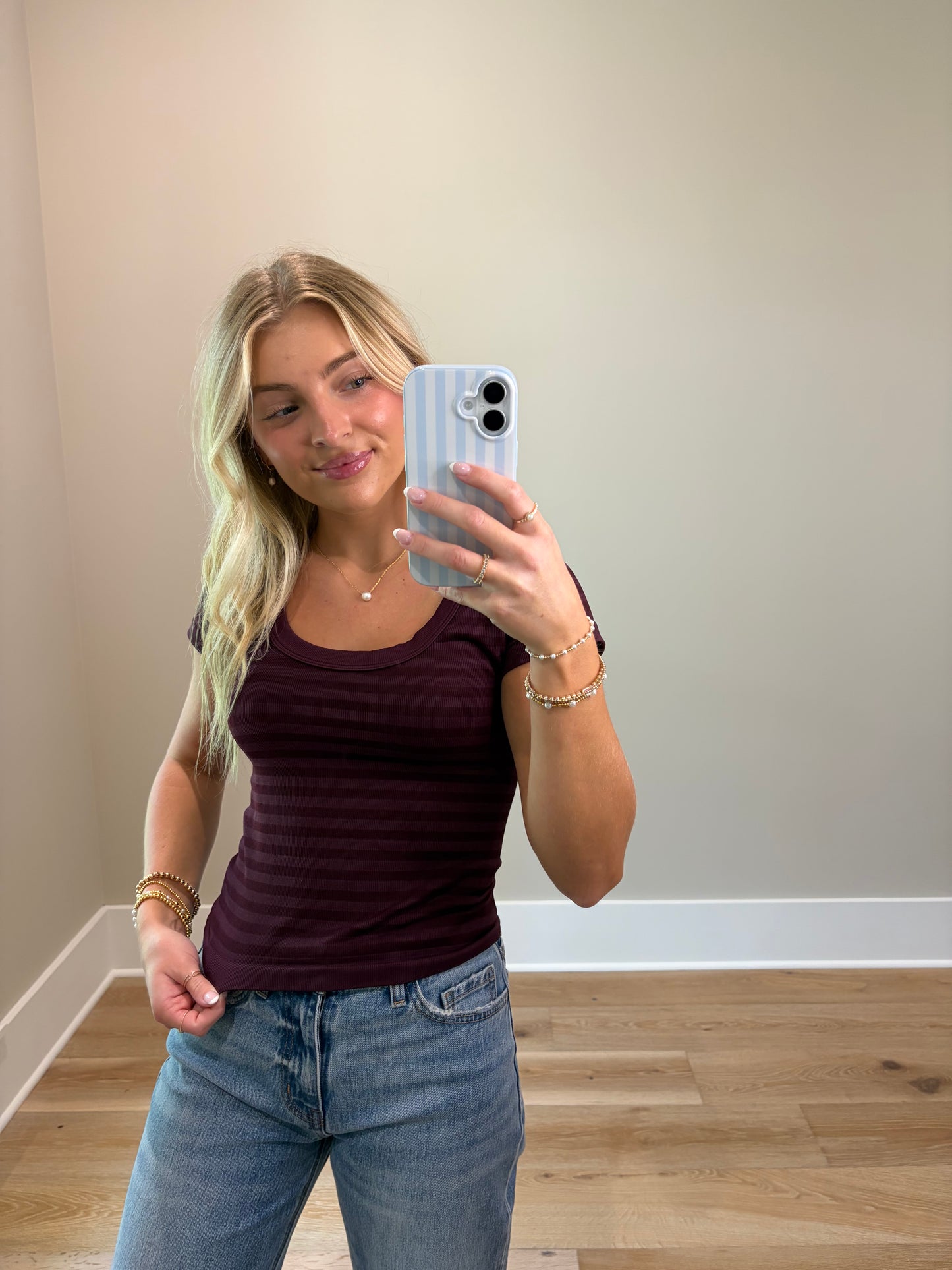 Core Ribbed Scoop Neck Top - Raisin
