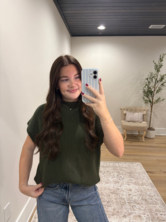 The Wren Pocket Sweater Top - Dark Olive