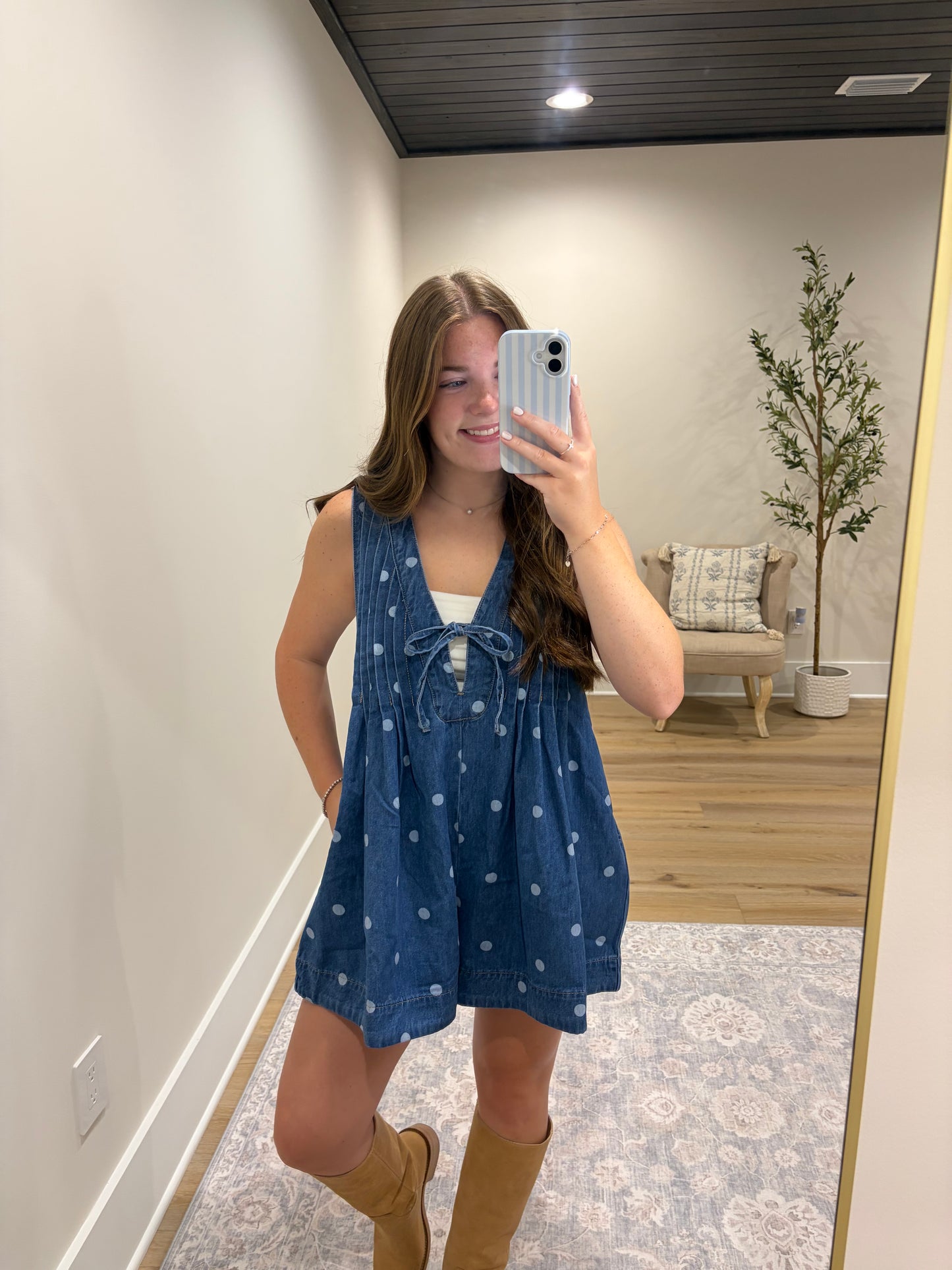 Bluebell Denim Polka Dot Romper