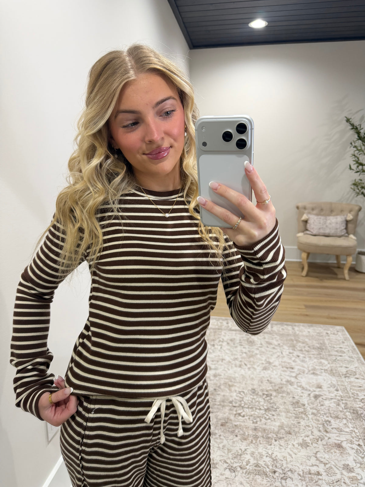The Brynn Waffle Stripe Set - Chocolate