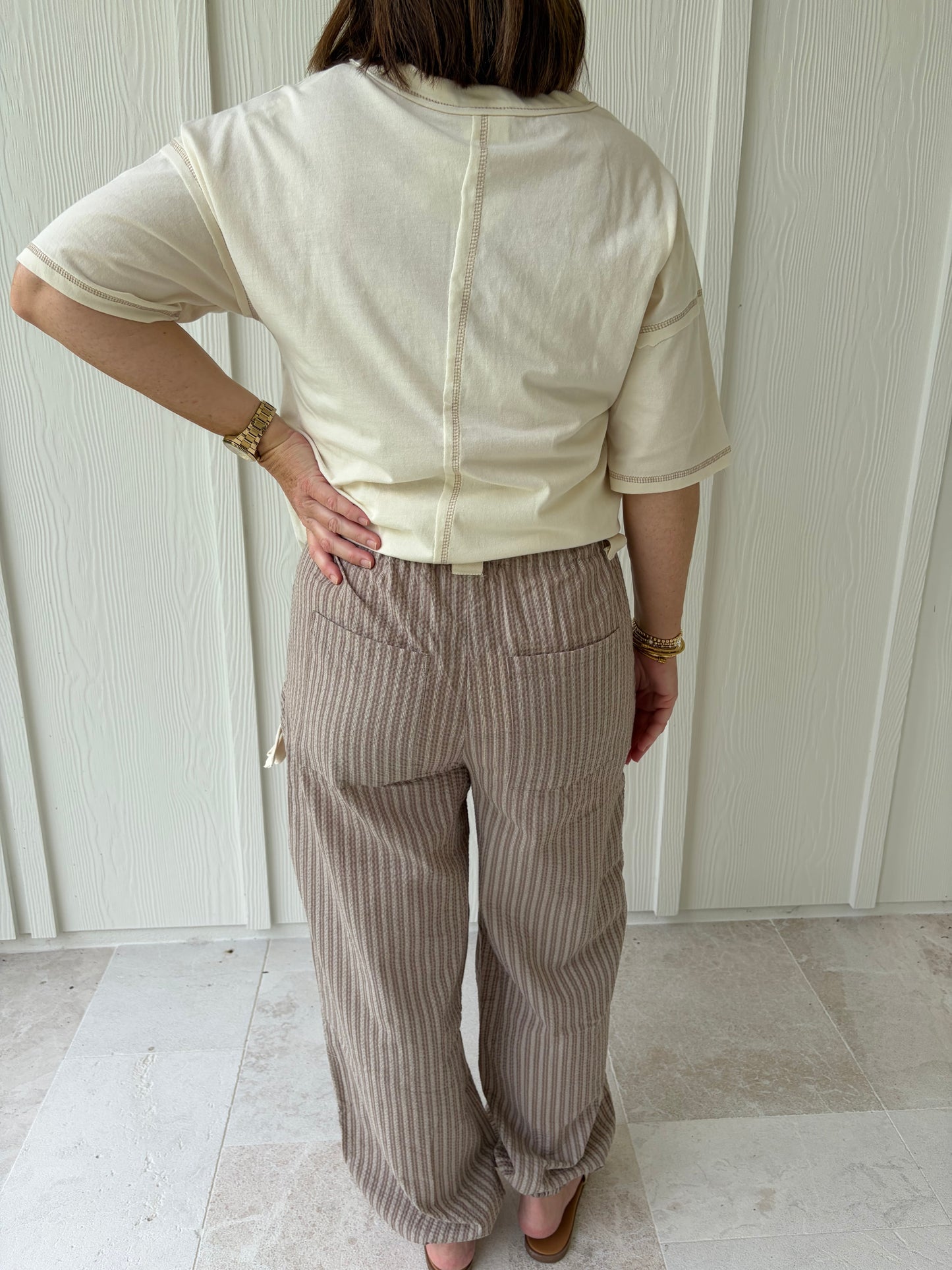 Oakley Taupe Striped Jogger Pants