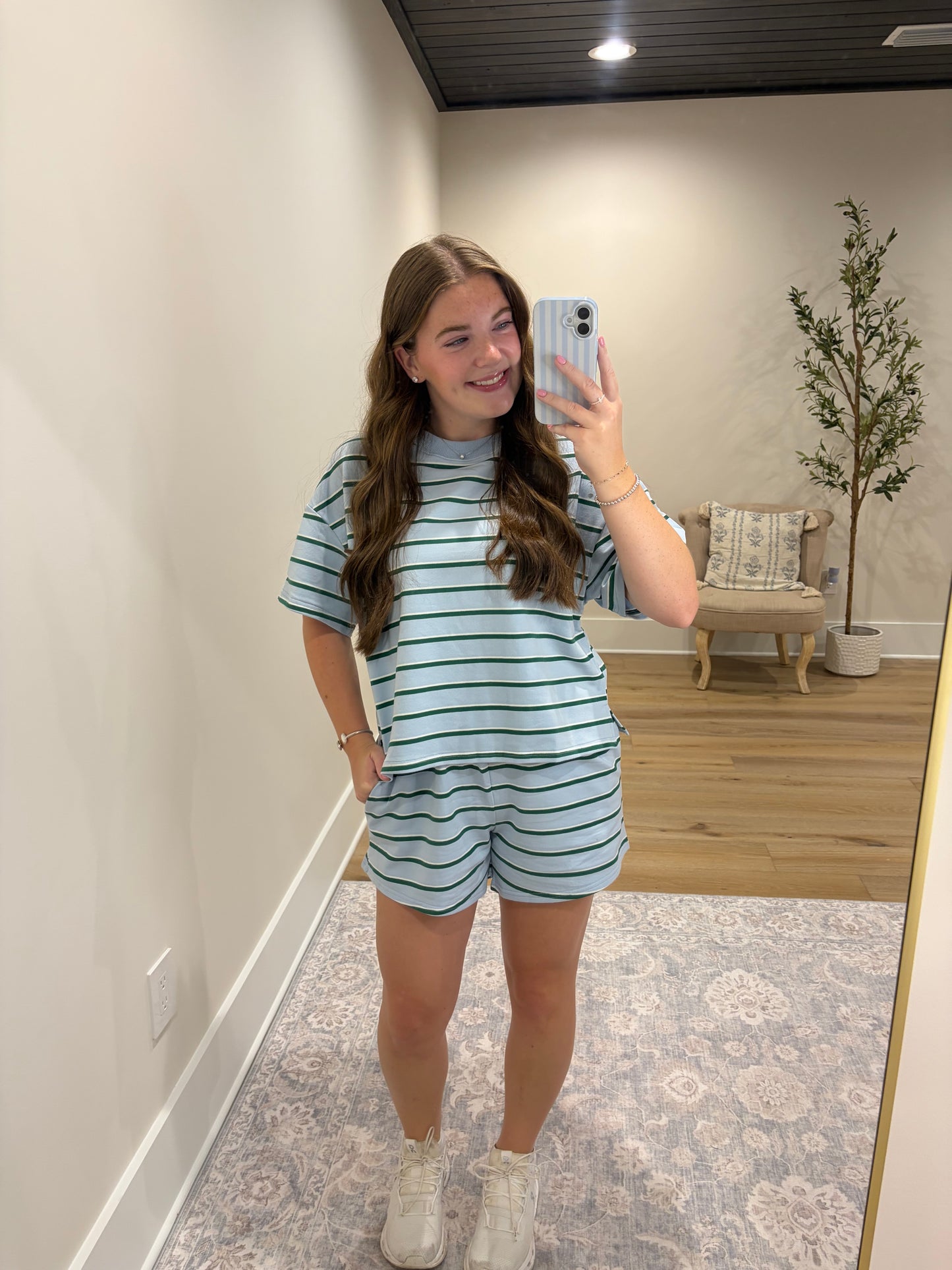 Striped Delight Set - Baby Blue/Hunter Green