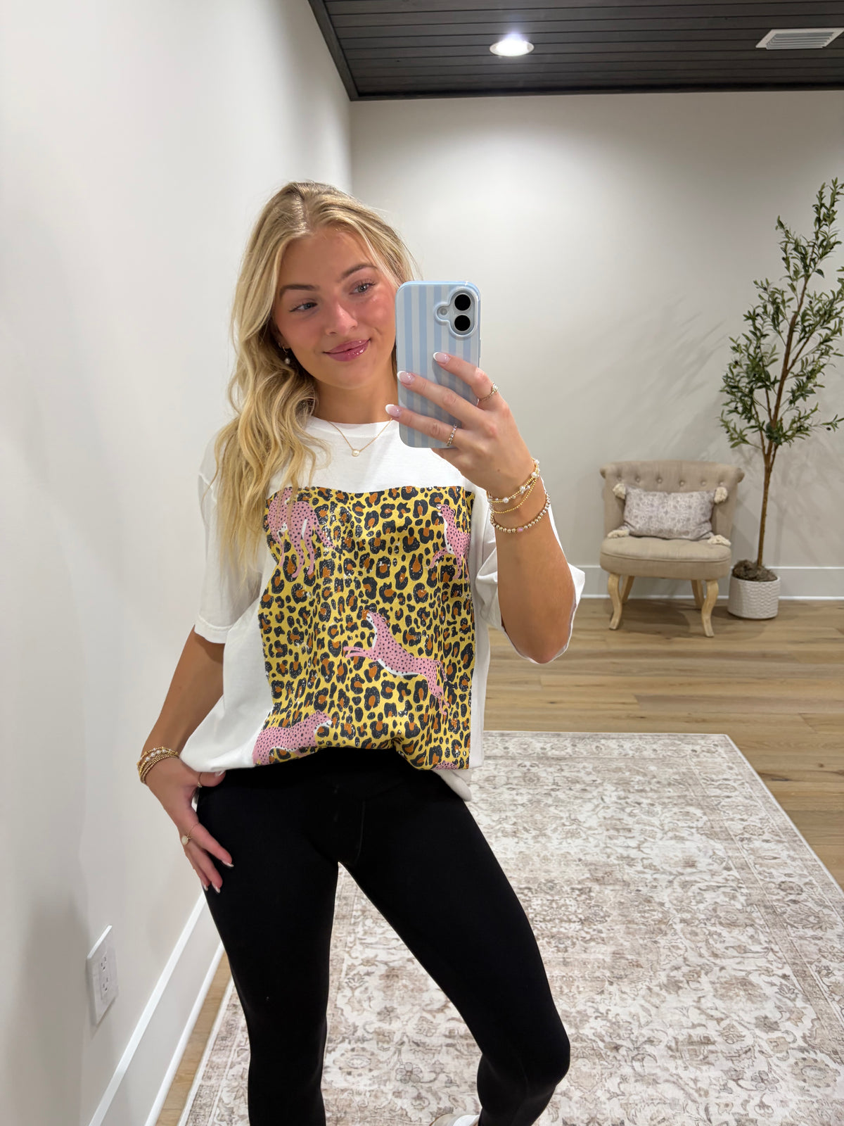 Pink Cheetah Leopard Oversized Tee - White