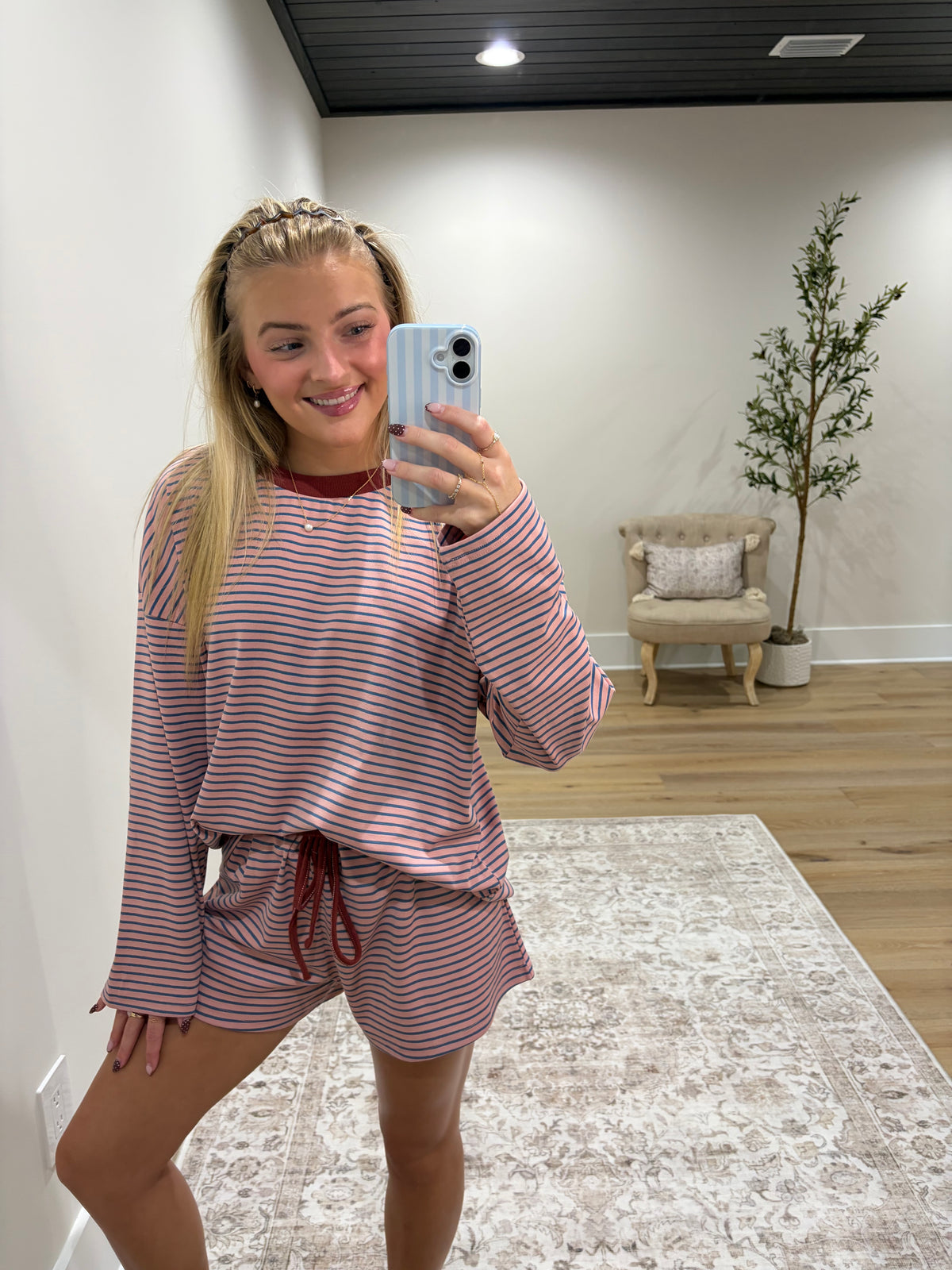 The Long Sleeve Annie Striped Set - Mauve/Blue/Rust