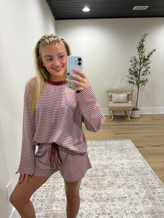 The Long Sleeve Annie Striped Set - Mauve/Blue/Rust