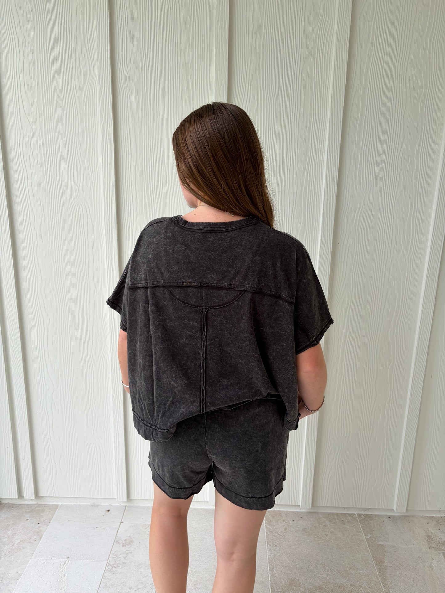 Halo Snow Washed Boxy Top & Short Set - Black