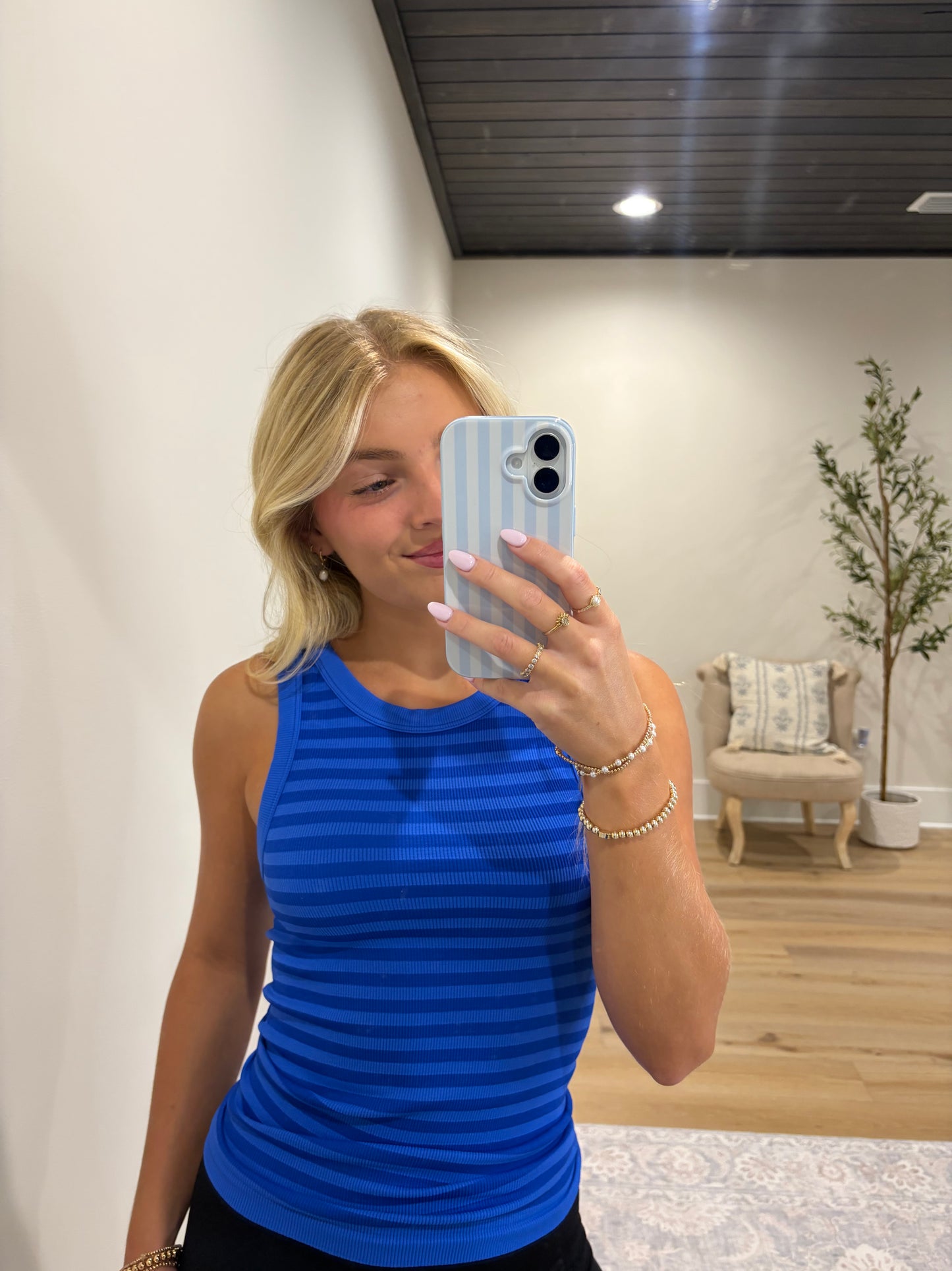 Double Take Ribbed Tank - Royal Blue