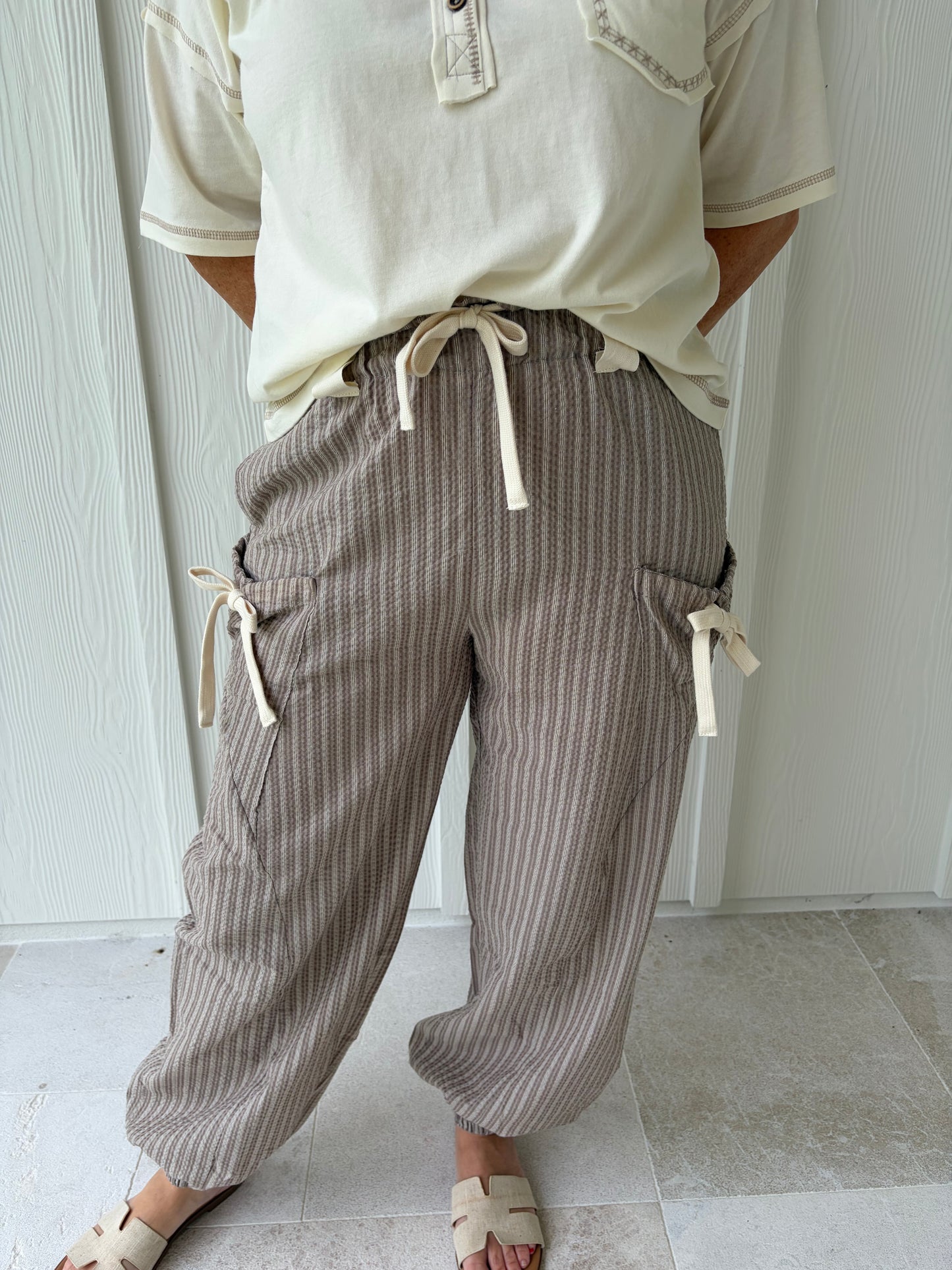 Oakley Taupe Striped Jogger Pants