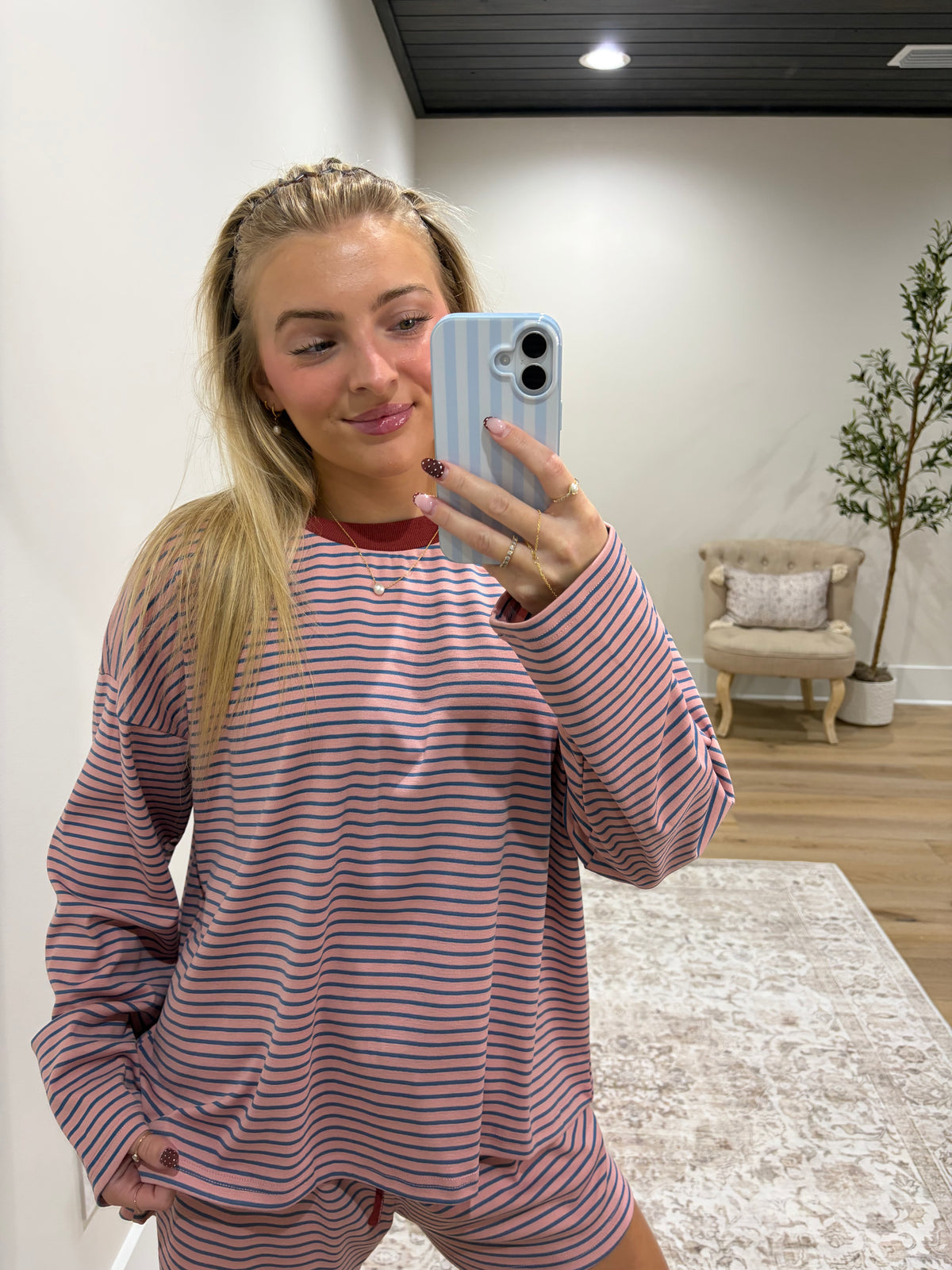 The Long Sleeve Annie Striped Set - Mauve/Blue/Rust