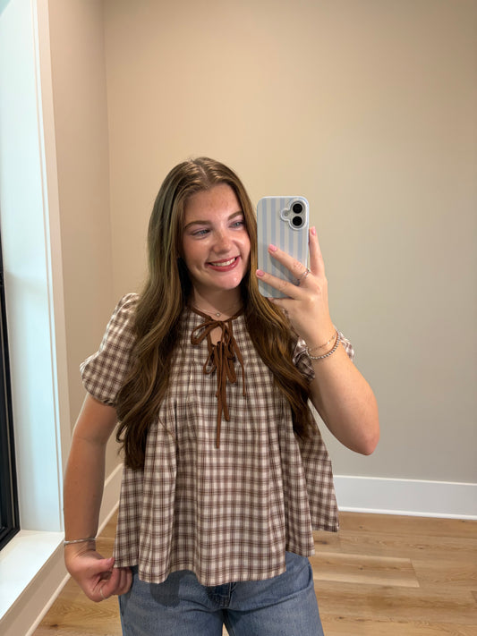 The Carmine Plaid Top