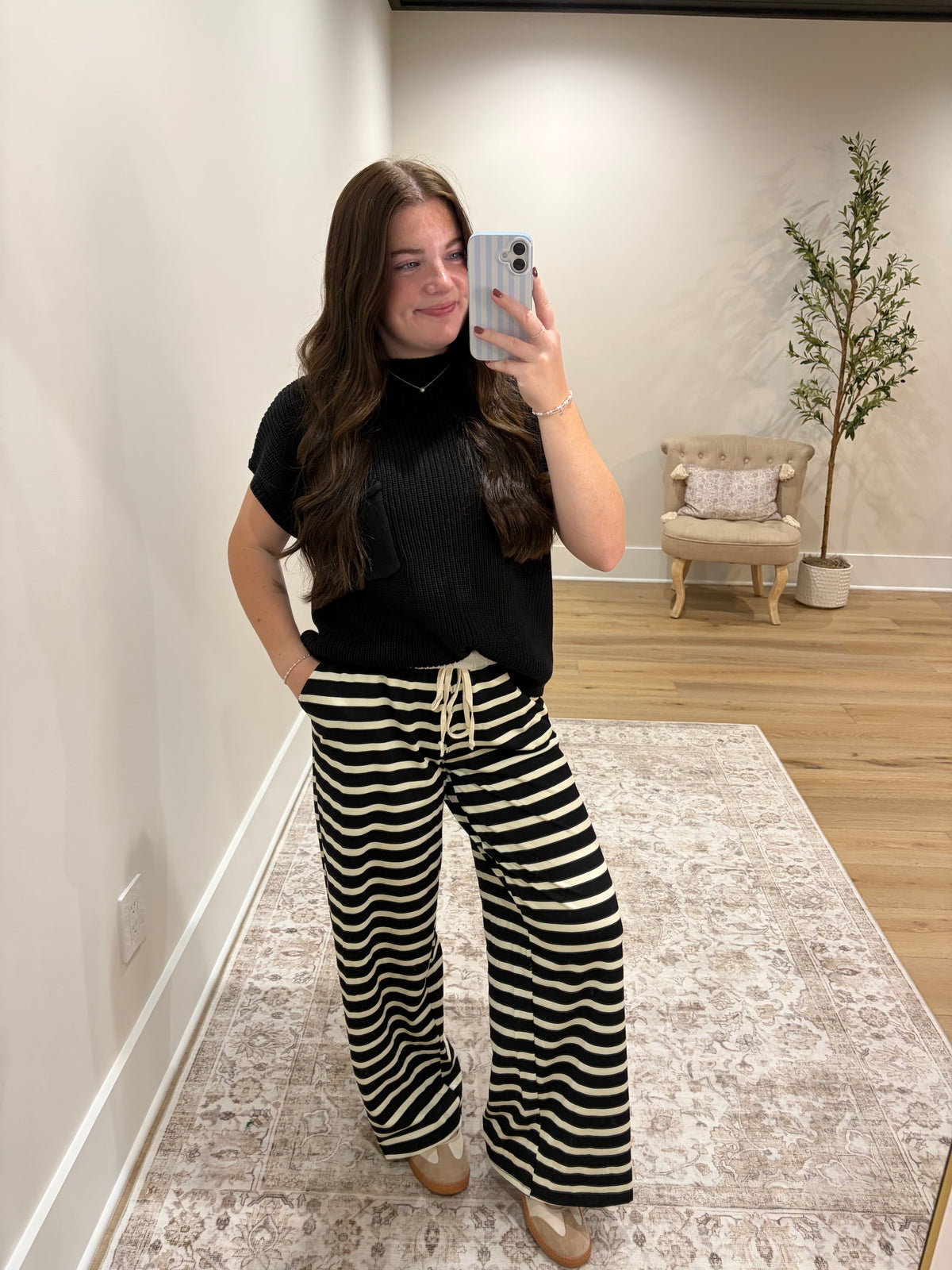 The Monroe Stripe Pants - Black/Cream
