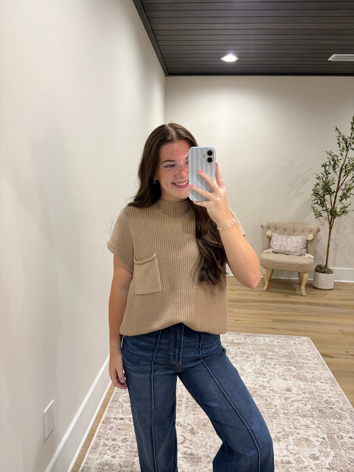The Wren Pocket Sweater Top - Light Mocha