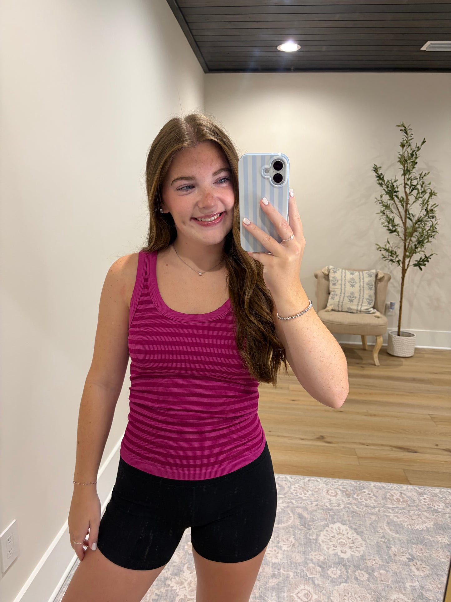 Double Take Ribbed Tank - Magenta