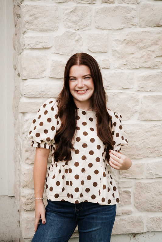 Dottie Peplum Top - Brown